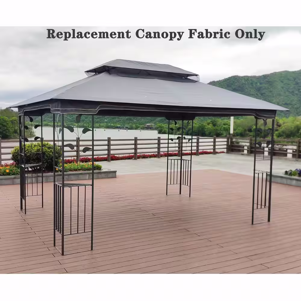 None 13 ft. x 10 ft. Patio Double Roof Gazebo Replacement Canopy Top Fabric in Gray