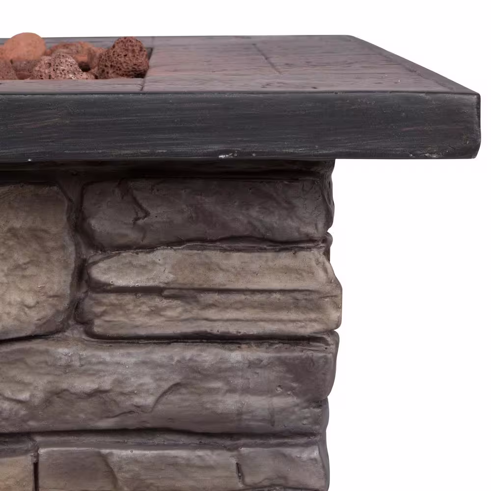 Shine Company 34.5 in. W Square Stone Textured GFRC Sevilla Outdoor Propane Gas Fire Pit Table w/Lava Rocks