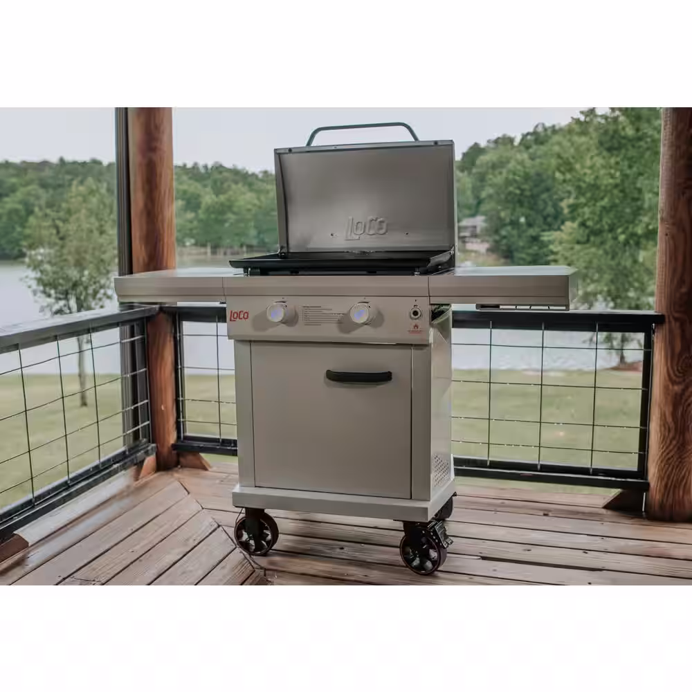 LOCO Series I 26 in. 2-Burner Propane SmartTempâ?Flat Top Grill / Griddle in Chalk Finish with Enclosed Cart and Hood
