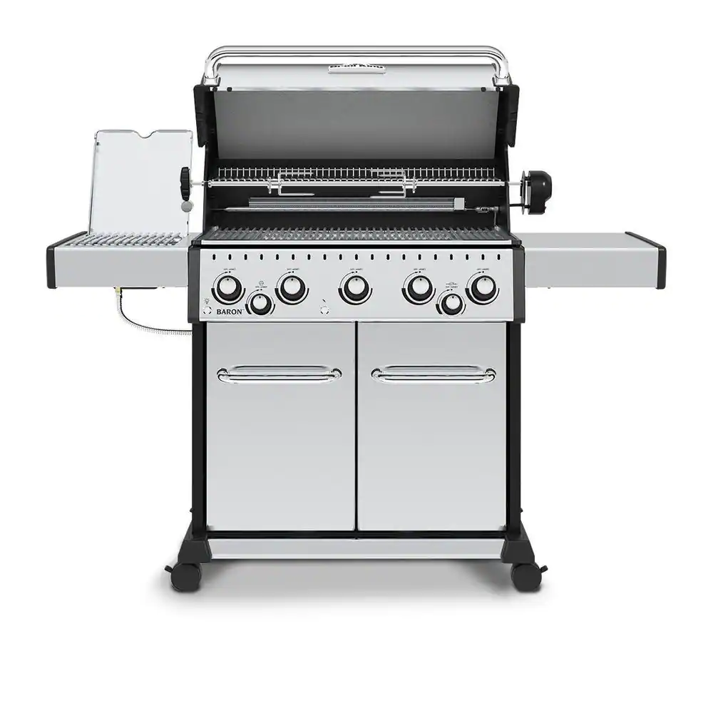 Broil King Baron S 590 Pro IR 5-Burner Natural Gas Grill in Stainless Steel with Infrared Side Burner and Rear Rotisserie Burner