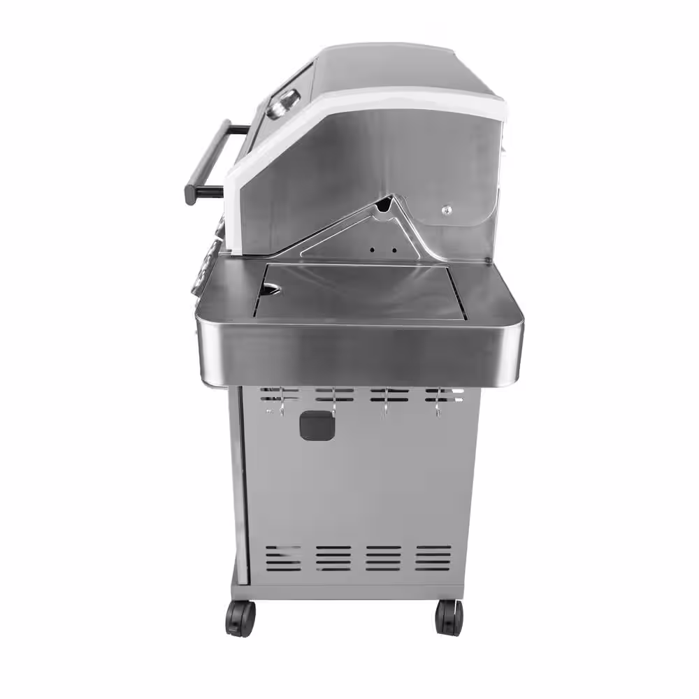 Monument Grills 4-Burner Propane Gas Grill in Stainless with Clear View Lid, LED Controls, Side and Sear Burners