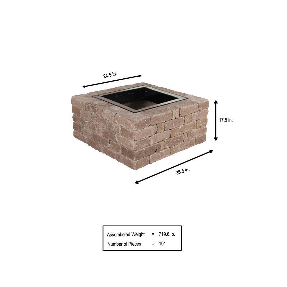 Pavestone RumbleStone 38.5 in. x 17.5 in. Square Concrete Fire Pit Kit No. 6 in Cafe