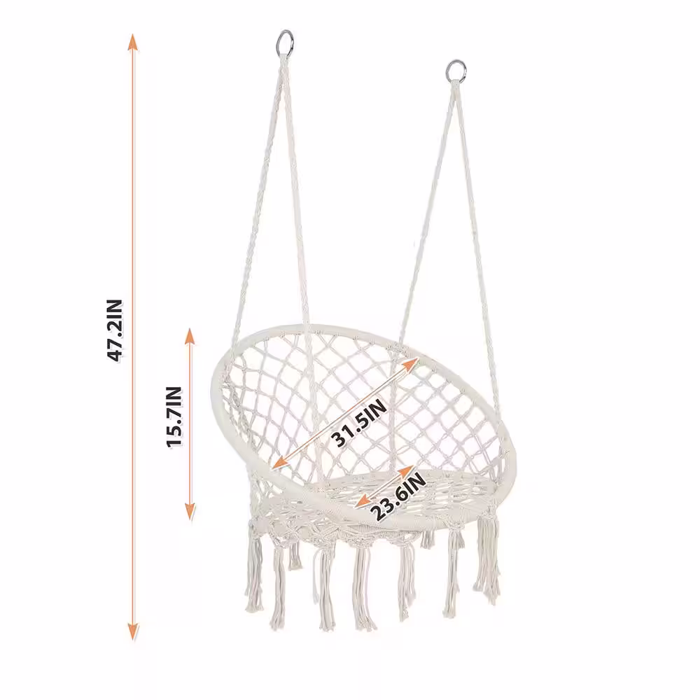 None 47 in. 330 lbs. Capacity Cotton Rope Hammock Chair Macrame Swing for Indoor and Outdoor