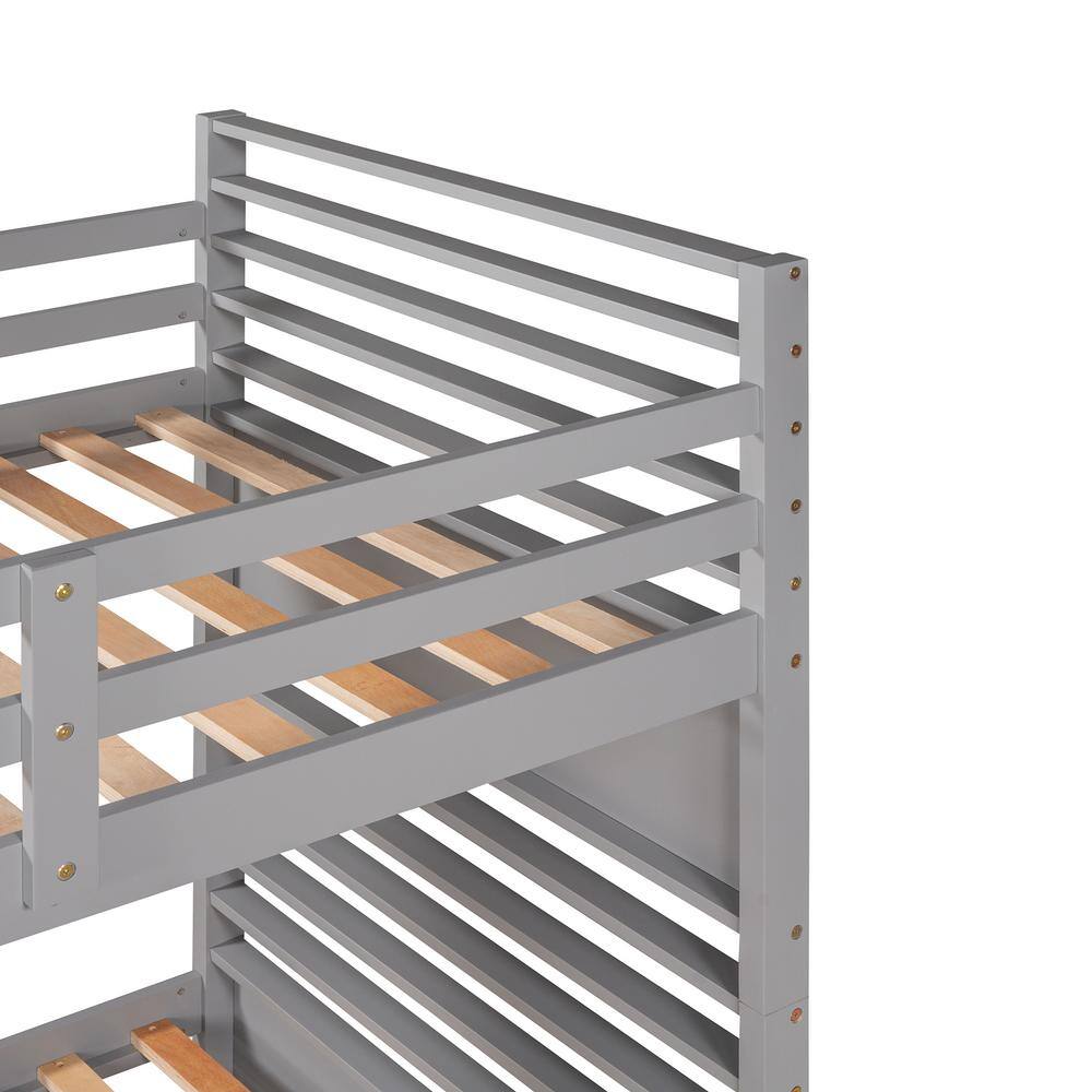 Harper & Bright Designs Elegant Gray Twin Over Twin Wood Bunk Bed With 2-Drawers