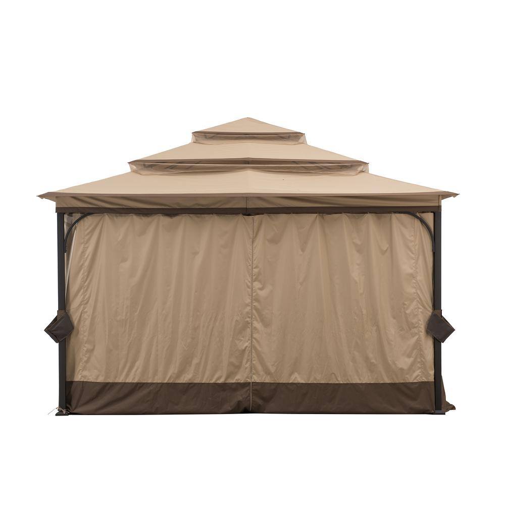 Sunjoy Bethlehem 13 ft. x 13 ft. Steel Gazebo with 3-Tier Tan and Brown Canopy