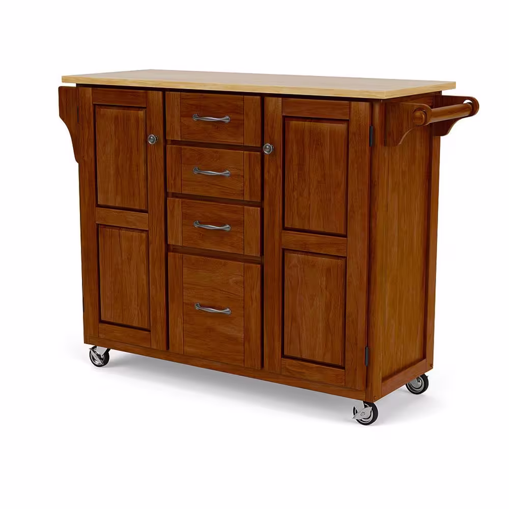 HOMESTYLES Create-a-Cart Cherry Kitchen Cart With Natural Wood Top
