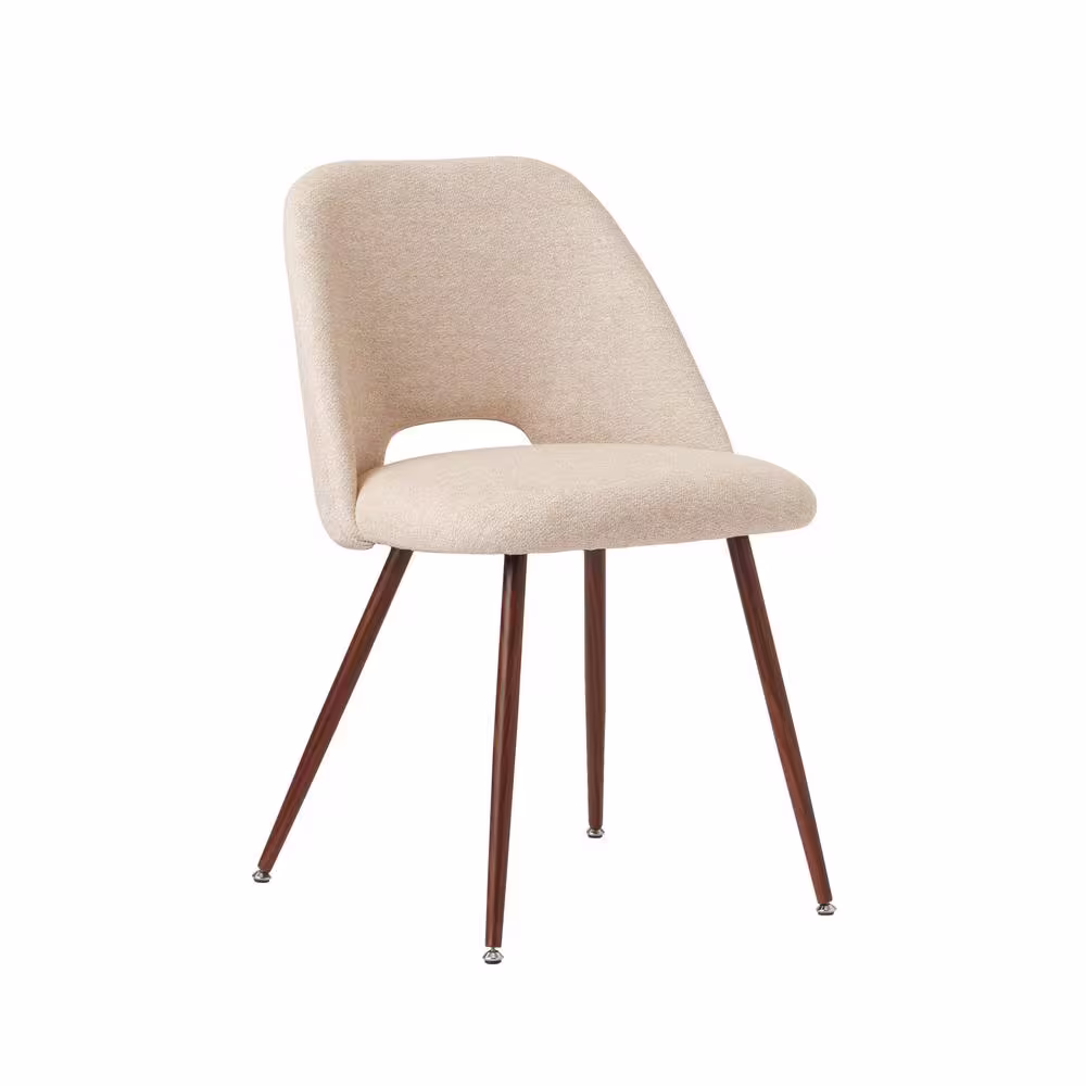 None Upholstered Modern Cutout Back Dining Chair with Walnut Leg (Set of 4)