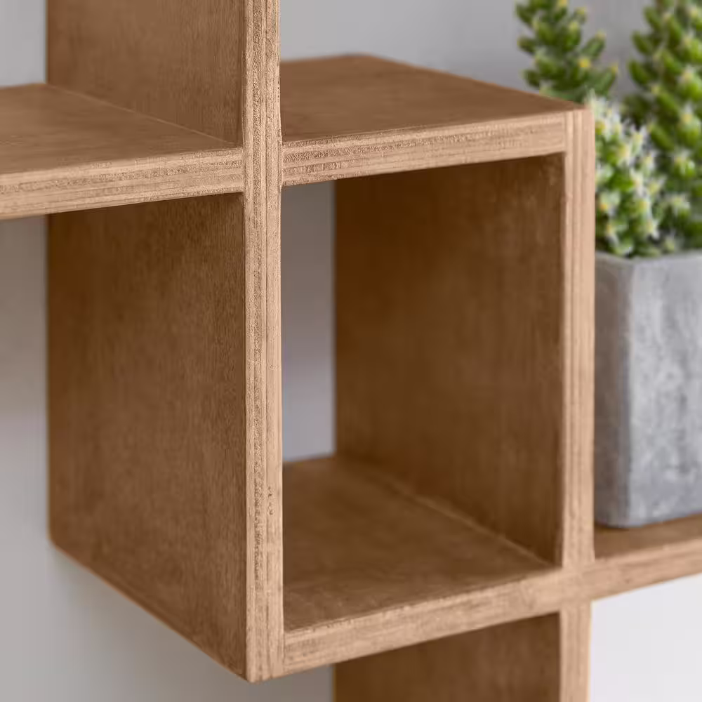 StyleWell Antique Brown Wood Wall Shelf (17 in. W x 28 in. H)