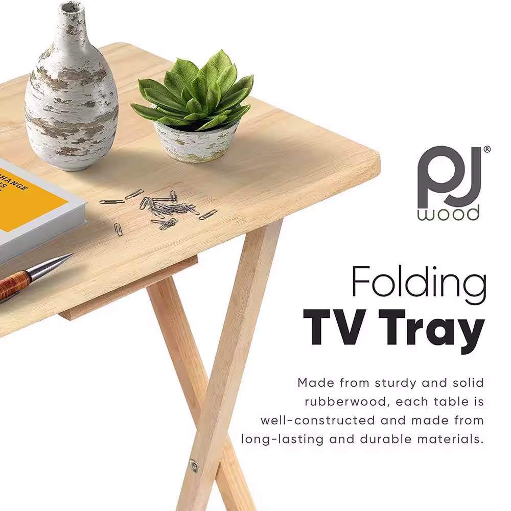 PJ wood 2.2 ft. Brown Wood Folding TV Tray Tables
