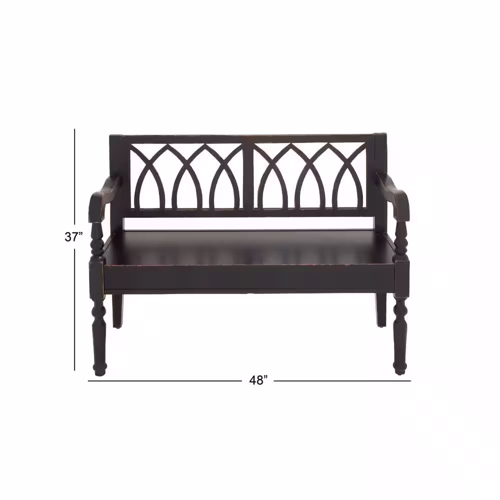 Litton Lane Black Bench with Arched Design Back 37 in. X 48 in. X 18 in.