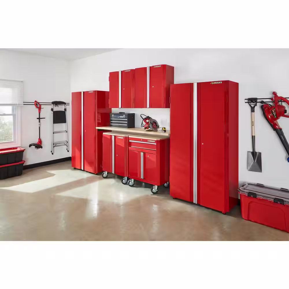 Husky 7-Piece Ready-to-Assemble Steel Garage Storage System in Red (133 in. W x 98 in. H x 18.3 in. D )