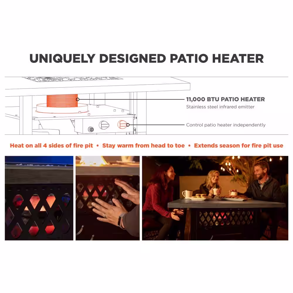 Endless Summer The DualHeat 37.8 in. x 30.7 in. Square Steel and Concrete Resin LP Gas Fire Pit with Hand Painted Wood Grain Mantel