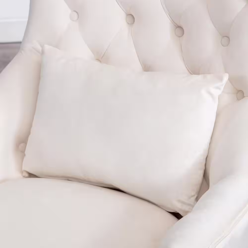 KINWELL Cream Upholstered Tufted Velvet High Wingback Chair