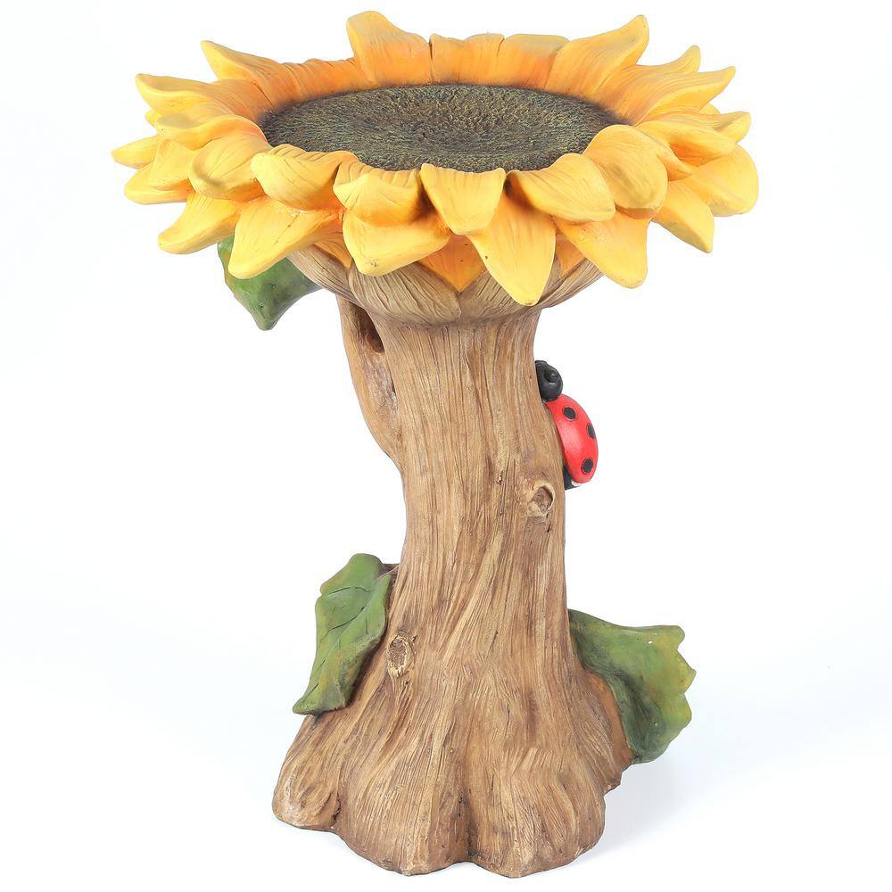 LuxenHome Polyresin Sunflower Bird Bath