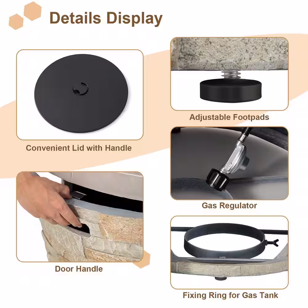 Costway 36 in. Round Propane Gas Fire Pit Table Faux Stone w/Lava Rock PVC cover
