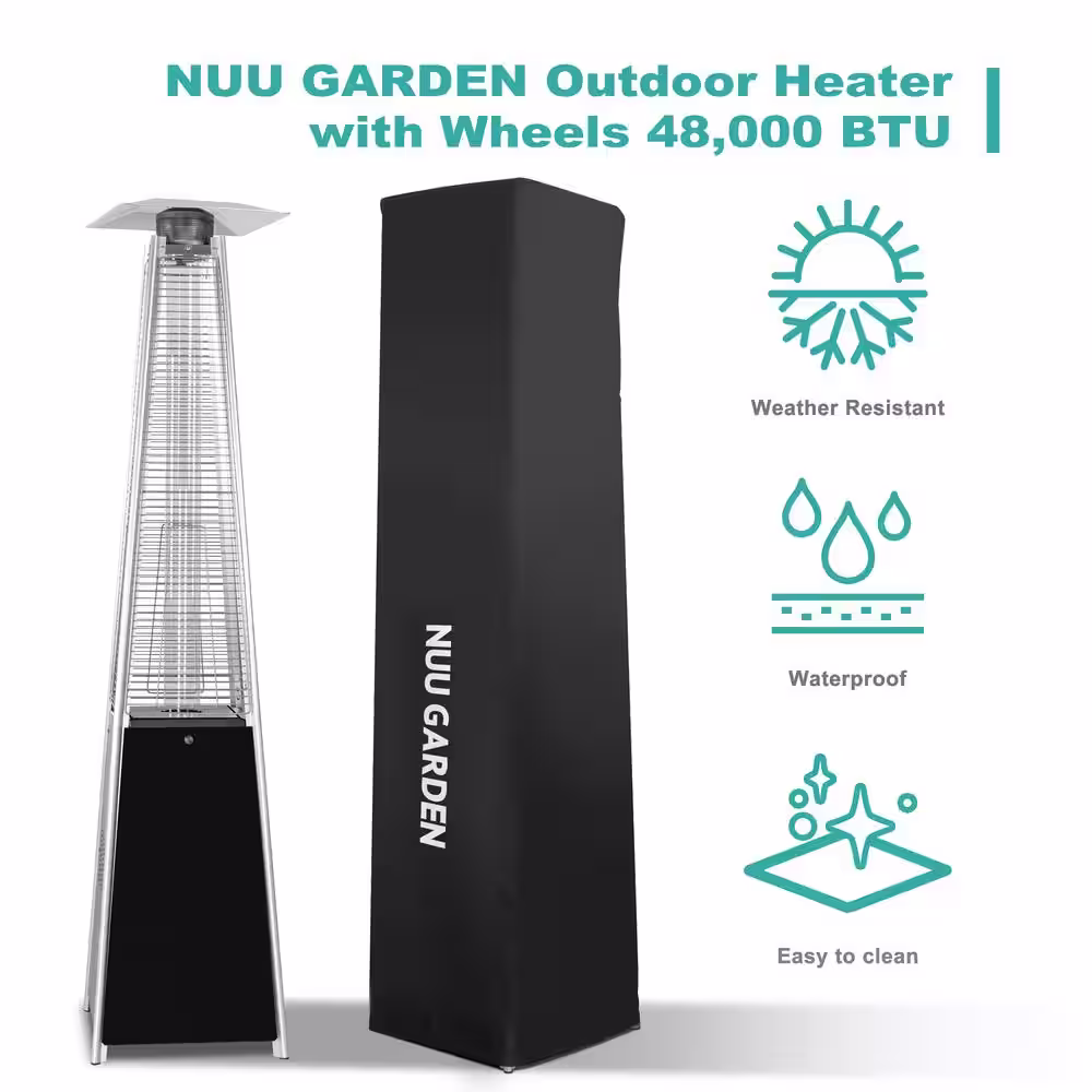 Nuu Garden 48,000 BTU Black Heat-Focusing Propane Gas Patio Heater with Wheels