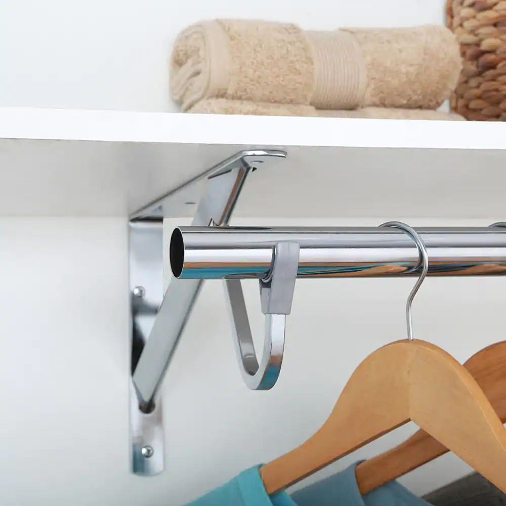 Everbilt H8 in. x D12.4 in. x W1.05 in. Chrome Heavy Duty 300 lbs. Shelf and Rod Bracket