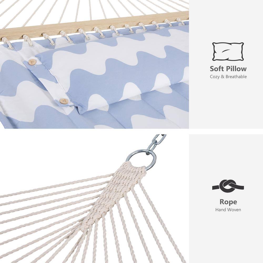 Atesun 12 ft. Free Standing, 475 lbs. Capacity, Heavy-Duty 2-Person Hammock with Stand and Detachable Pillow in Gray Waves