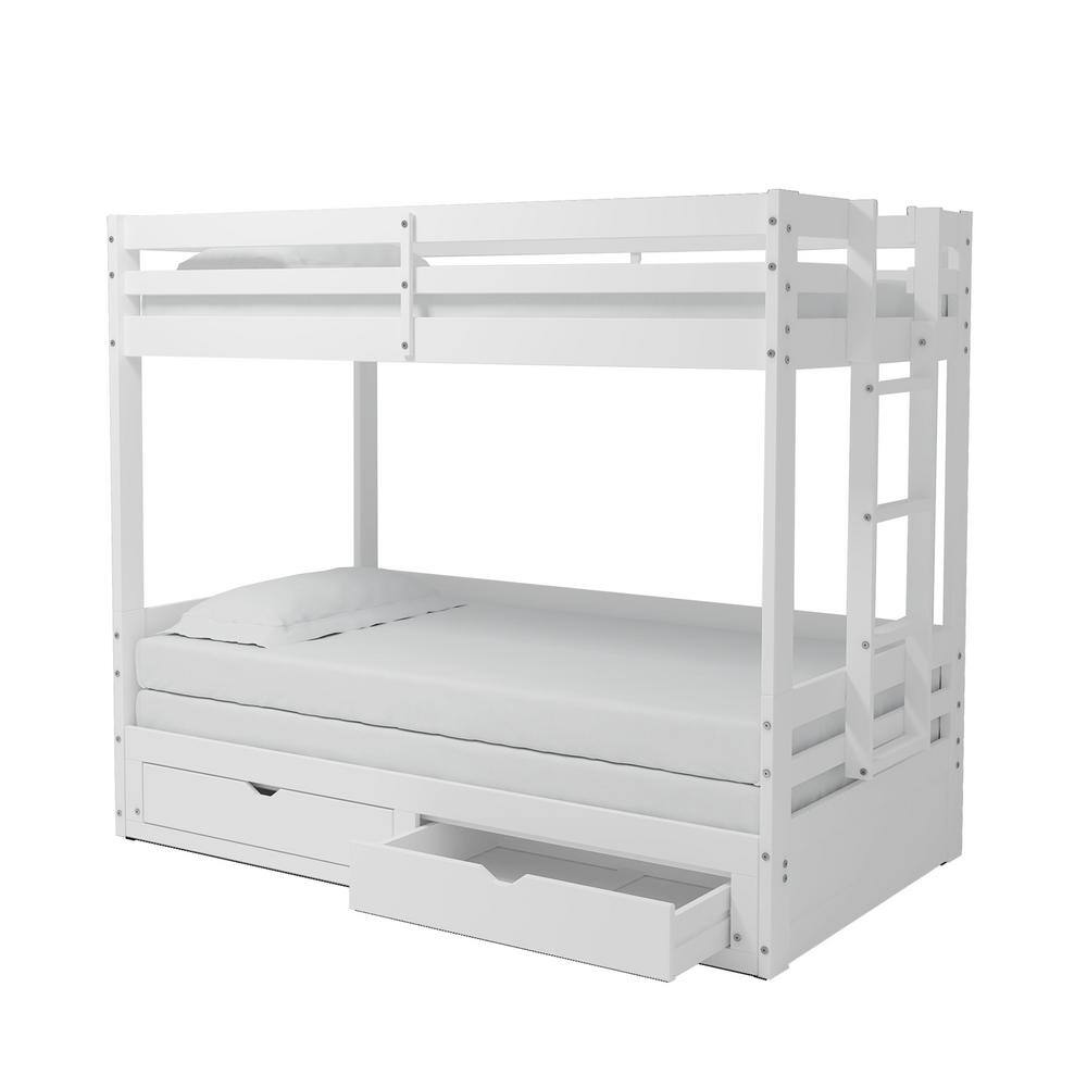 Alaterre Furniture Jasper White Twin to King Extending Day Bed with Bunk Bed and Storage Drawers