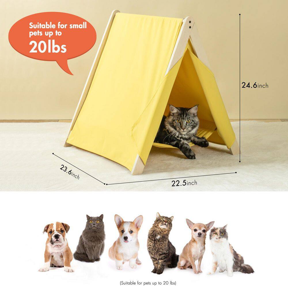 None Pet Tent, Cat Tent for Indoor Cats, Wooden Cat House for Small Pets, Yellow