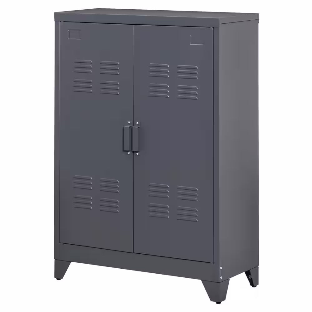 HOMCOM Industrial Grey Steel Cabinet with Adjustable Shelves