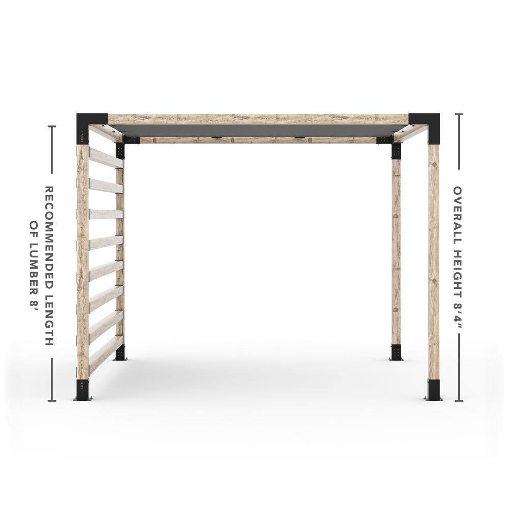 TOJA GRID 10 ft. L x 10 ft. W Pergola Kit with 4x4 KNECT Post Wall and Denim Shade Sail, 4x4 Wood Posts