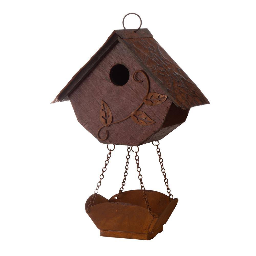 Glitzhome 13 in. H Distressed Solid Wood Birdhouse with Bird Bath