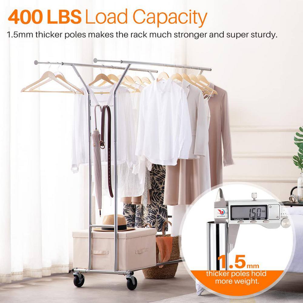 None Chrome Metal Garment Clothes Rack Double Rods 42 in. W x 68 in. H
