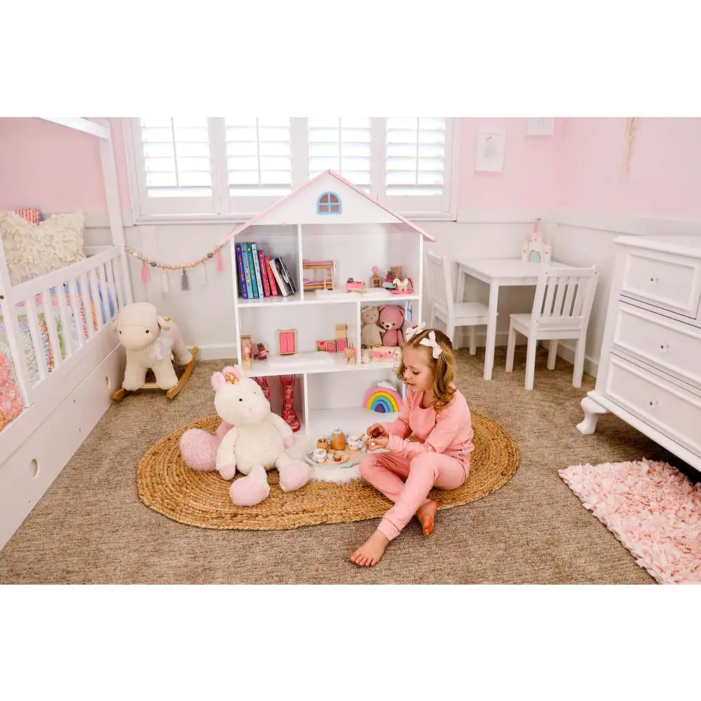 None Dollhouse 42 in. White MDF 3-Shelf Vertical Bookcase