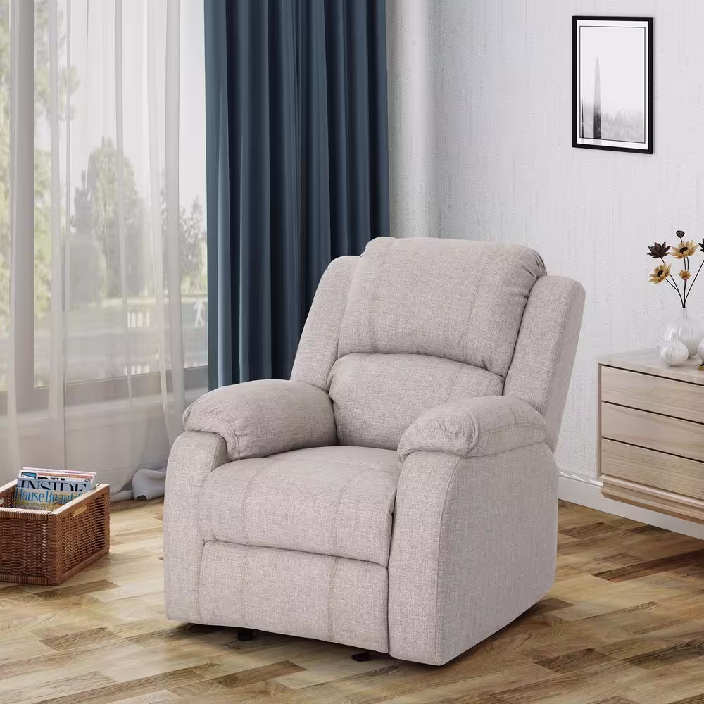 Noble House Mozelle Classic Tufted Beige Polyester Recliner