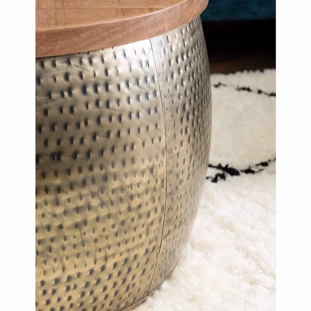 Powell Company Wagner 25 in. Brown/Gold Medium Round Wood Coffee Table with Lift Top