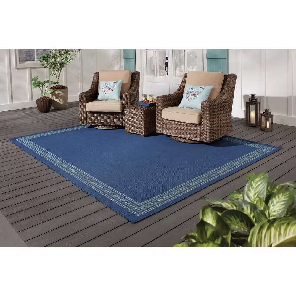 Hampton Bay Border Charcoal Gray 9 ft. x 12 ft. Indoor/Outdoor Patio Area Rug