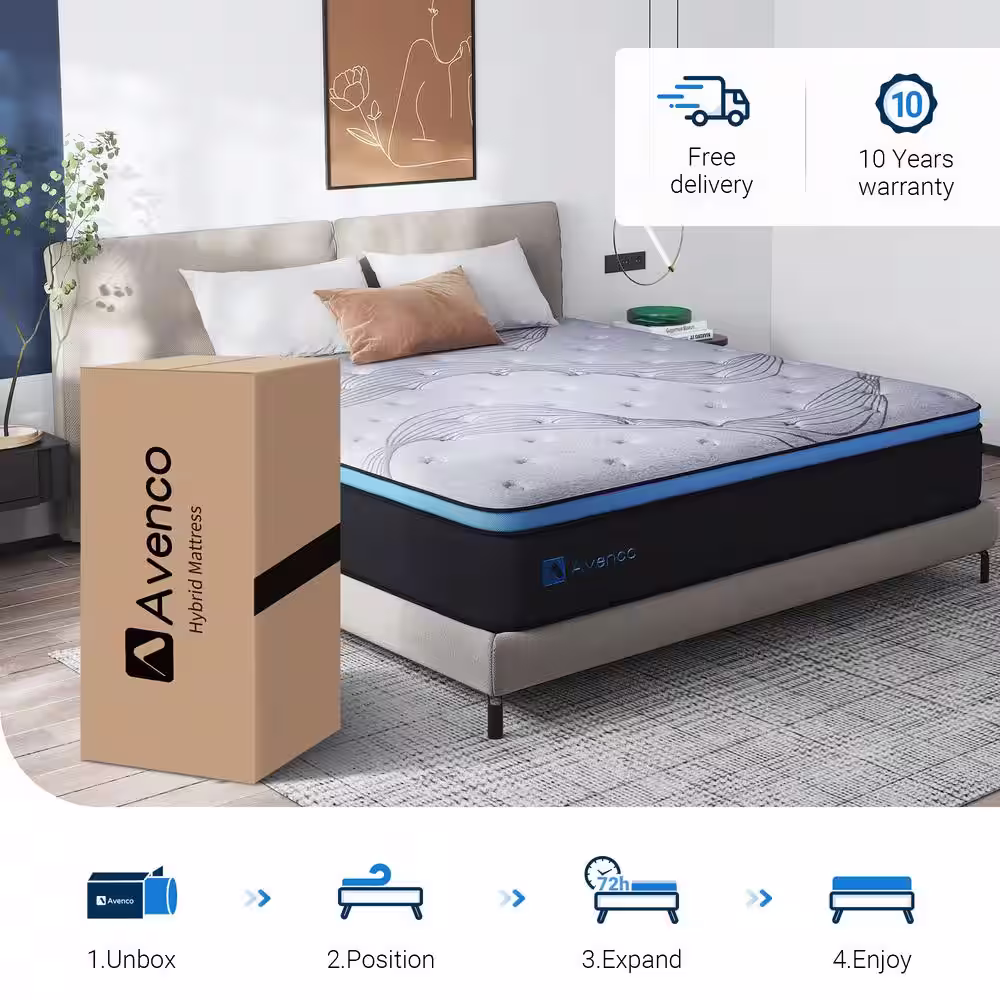 Avenco 12 in. Medium Hybrid Gel Foam Mattressï¼Pillow Top Full Mattress