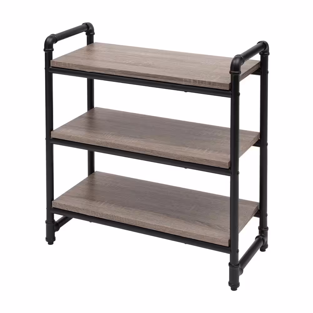ORGANIZE IT ALL 25.87 in. x 11.75 in. x 26.75 in. Gray Steel Decorative 3 Tier Pipe Line Rack Shelving Unit