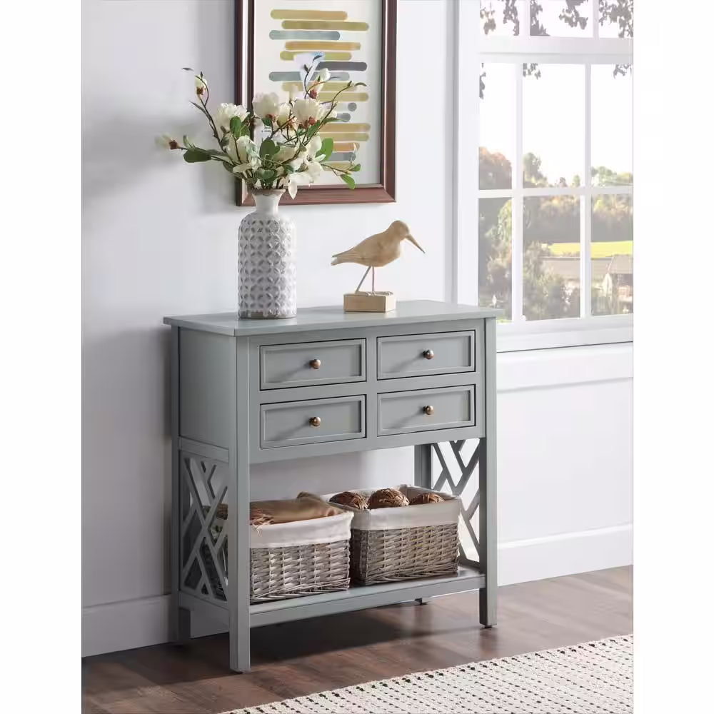 Alaterre Furniture Coventry 32 in. Gray Standard Rectangle Wood Console Table with 4-Drawers