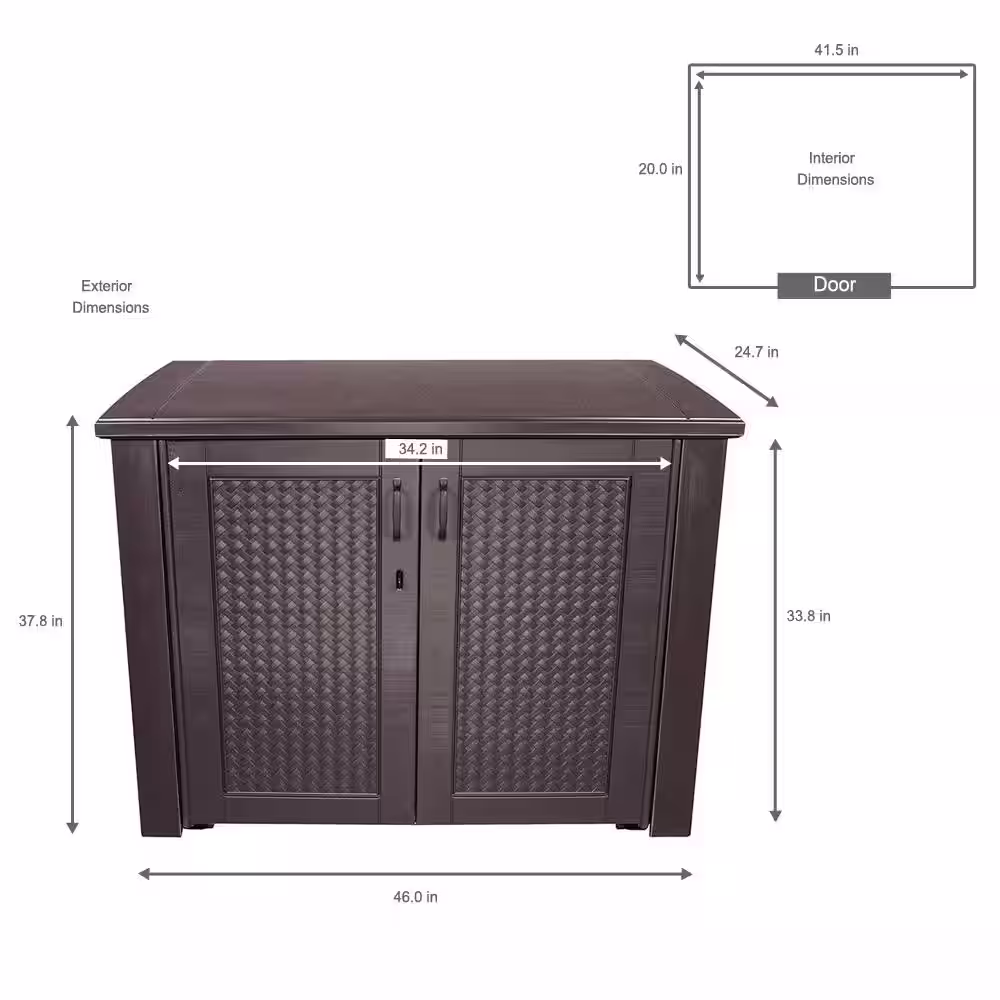 Rubbermaid Patio Chic 123 Gal. Resin Basket Weave Patio Cabinet in Brown