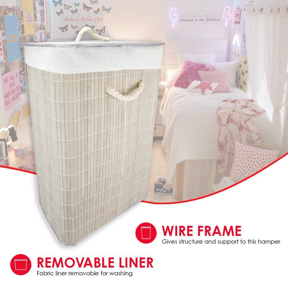Home Basics Rectangular Grey Bamboo Laundry Hamper