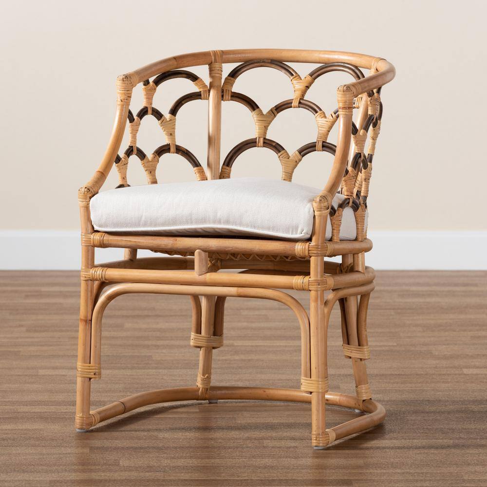 bali & pari Aster White and Natural Brown Armchair