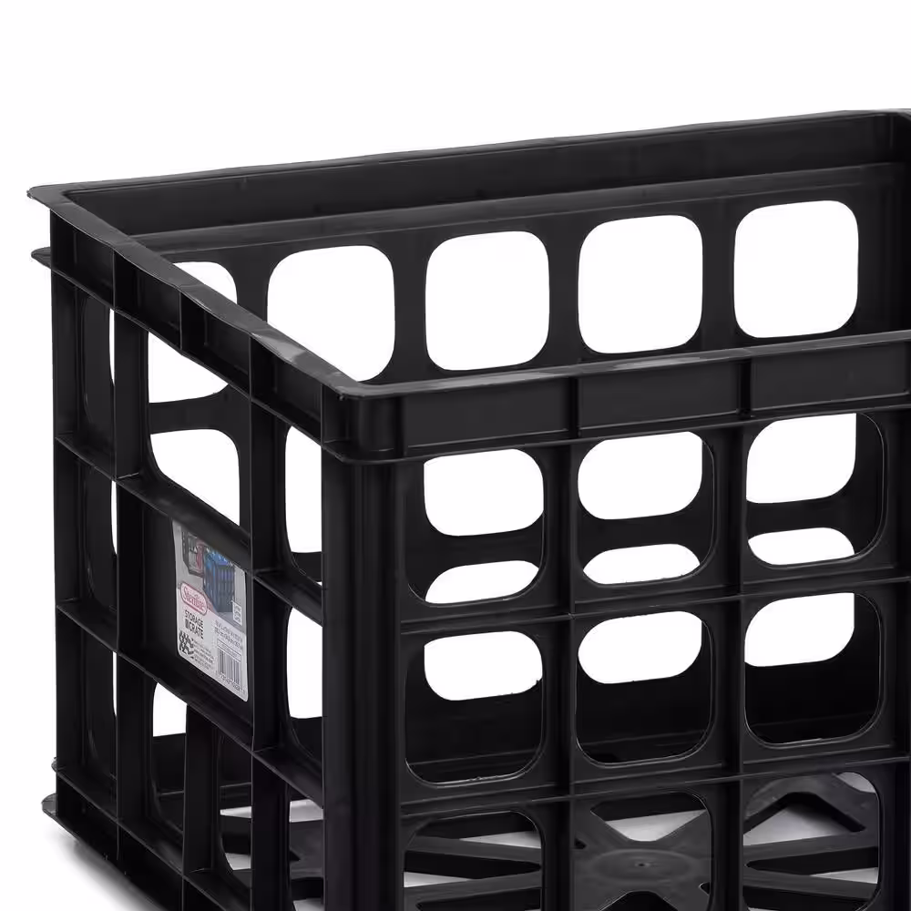 Sterilite Plastic Black Storage Box Milk Crate Containers Home (6 Pack) 16929006