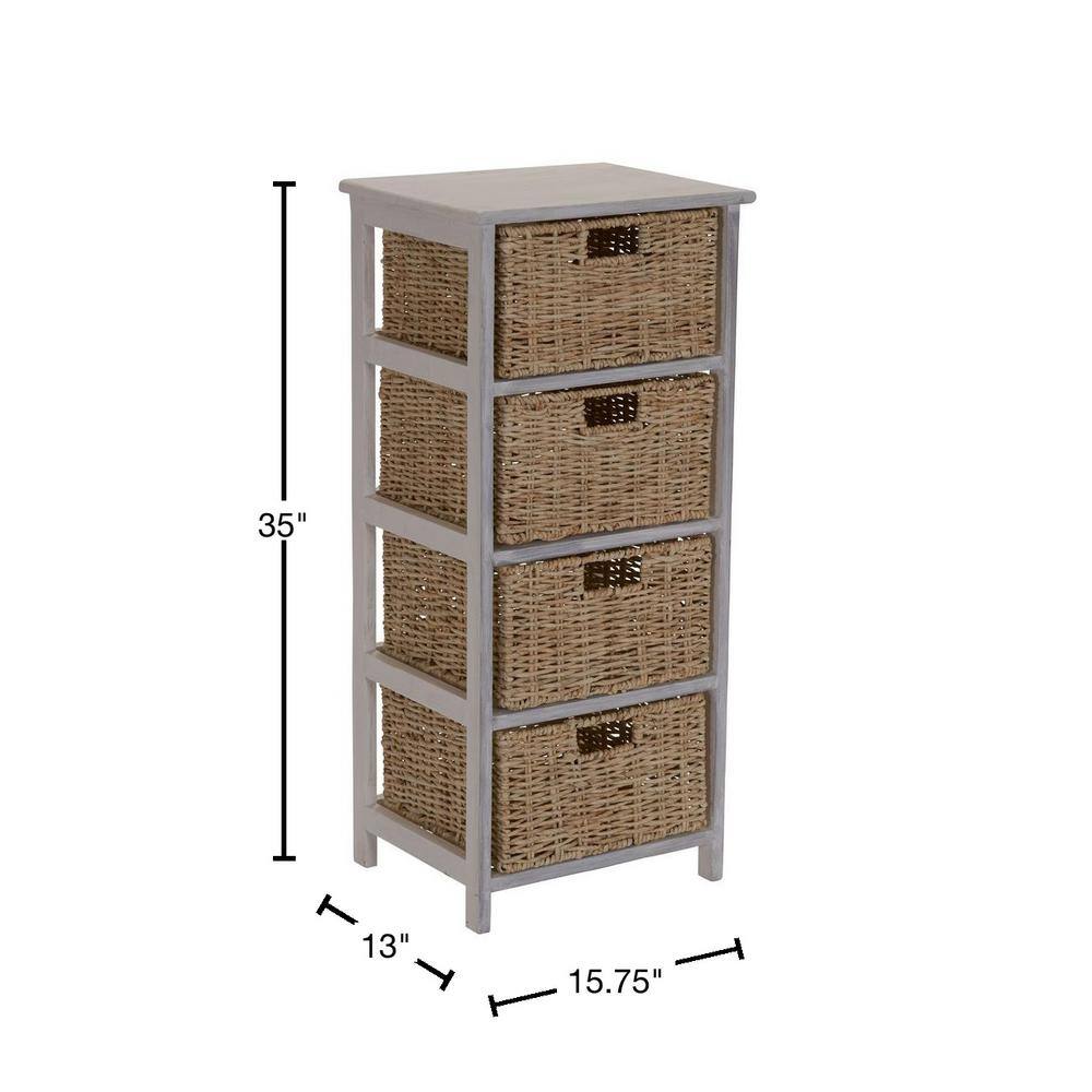 HOUSEHOLD ESSENTIALS 15.75 in. W x 13 in. D 4-Basket Whitewash Storage Tower