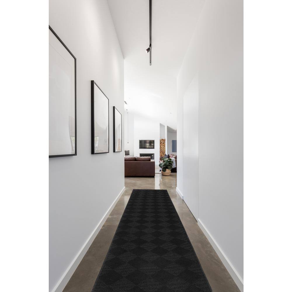 Garland Rug Diamond Black 3 ft. x 8 ft. Runner Rug
