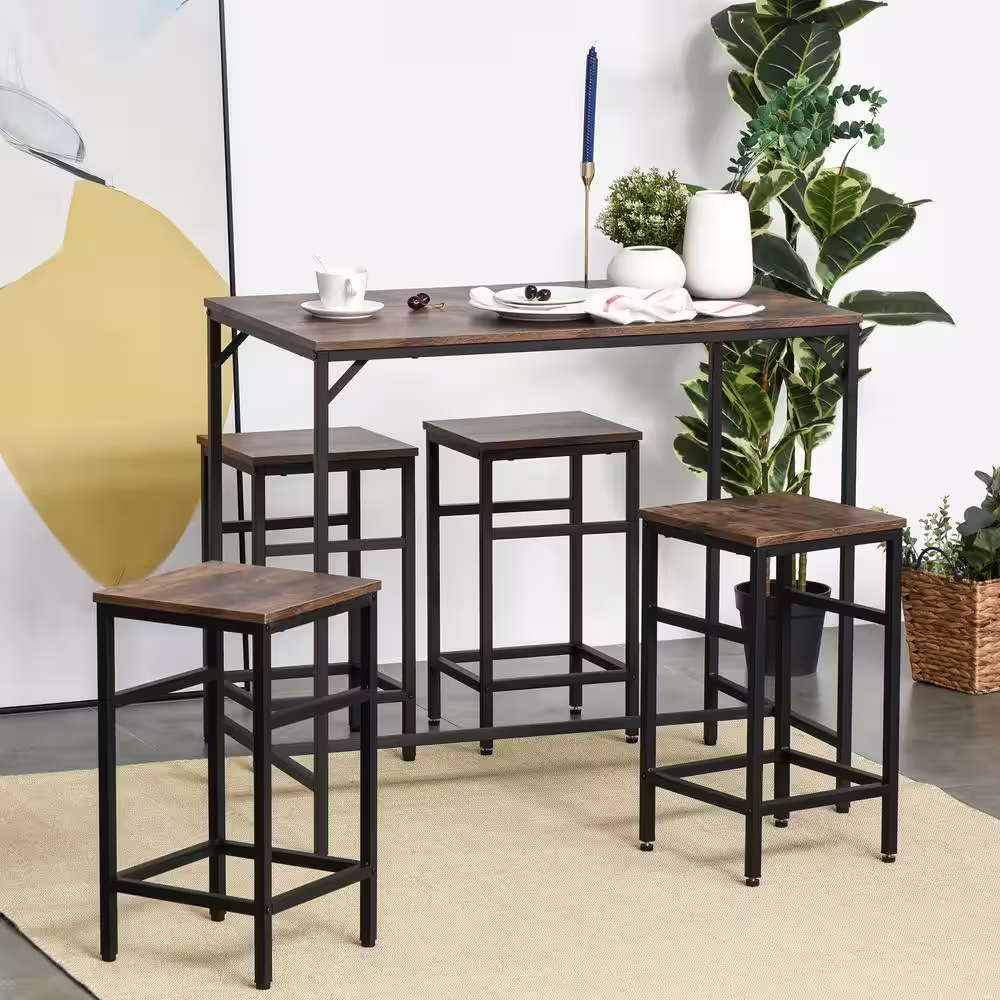 None 5-Piece Black Dinner Tabletop Furniture Set with 4-Chairs and 1-Table