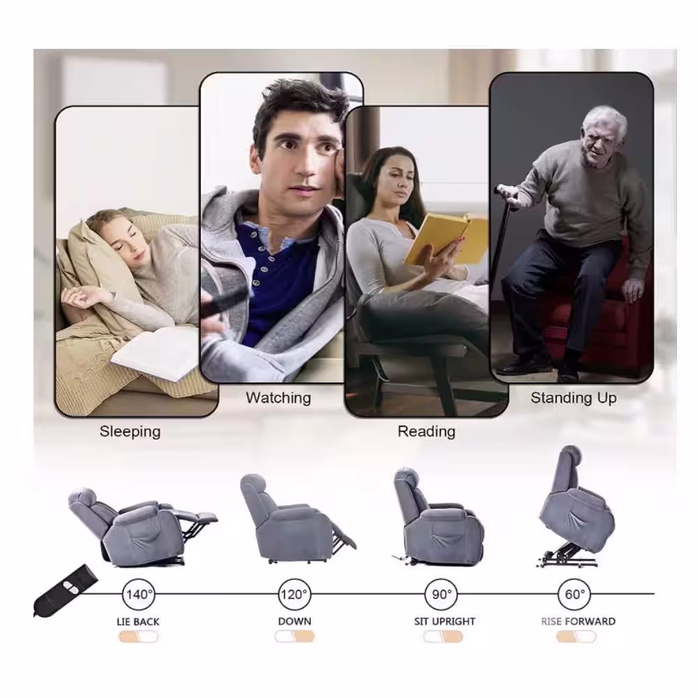 DAZONE Gray 31'' Wide Power Lift Assist Standard Recliner Velvet Polyester Blend With Remote Control