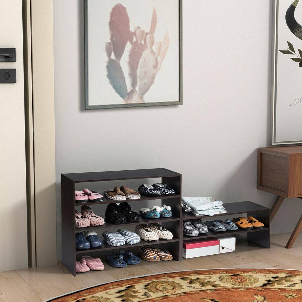 Boyel Living 36 in. H 24-Pair 6-Tier Stackable Multi-Shape Brown Wood Shoe Rack