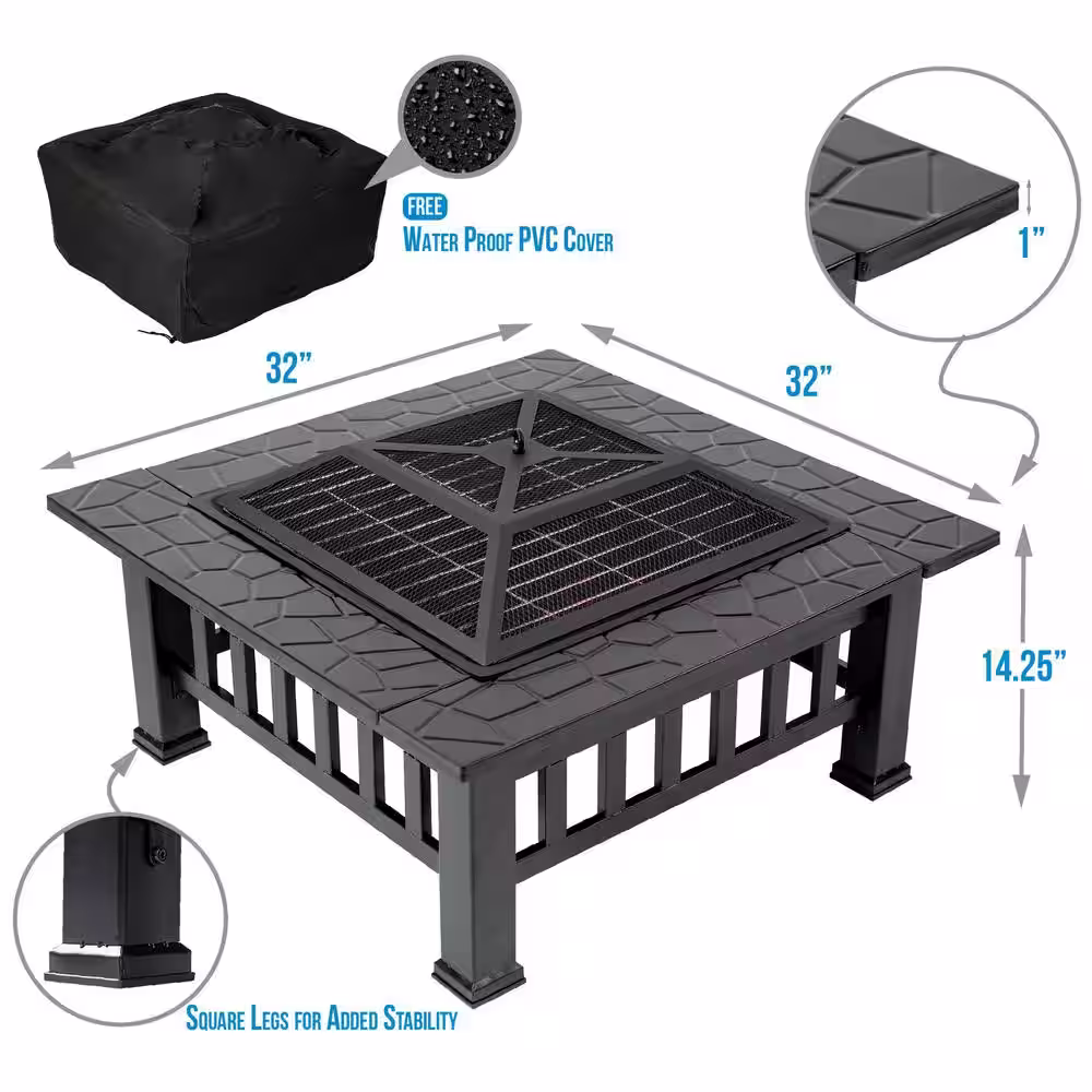 None Durango 32 in. x 16.9 in. Square Steel Charcoal Fire Pit