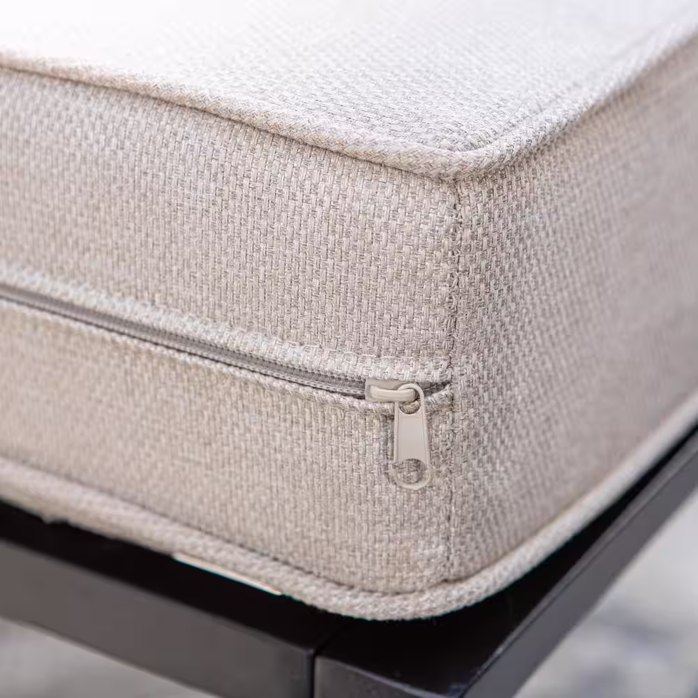 None Black 5-Piece Metal Slatted 7-Seat Outdoor Patio Conversation Set with Beige Cushions and 2 Ottomans