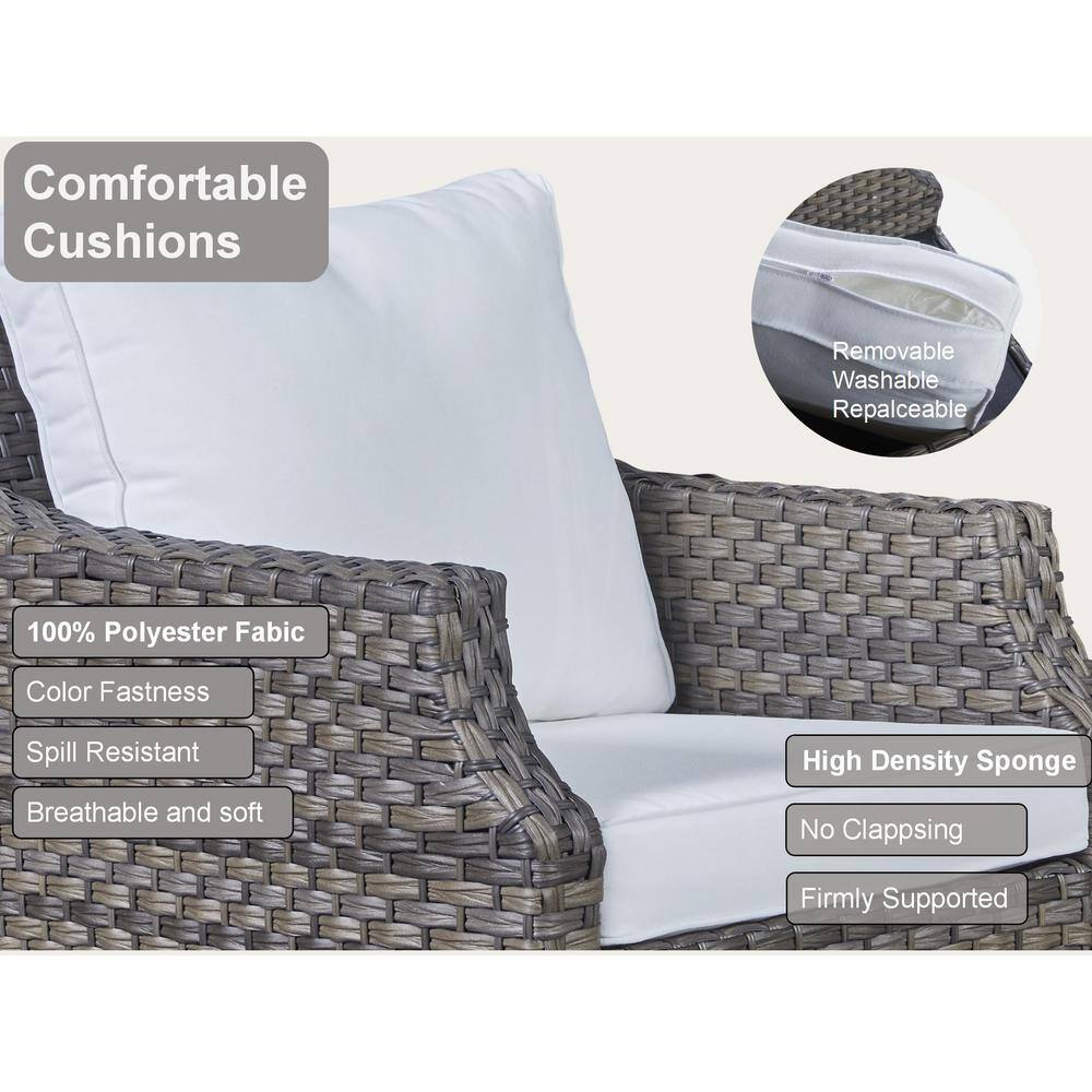 Gymojoy Canton Brown 5-Pieces Wicker Patio Conversation Set with White Cushions