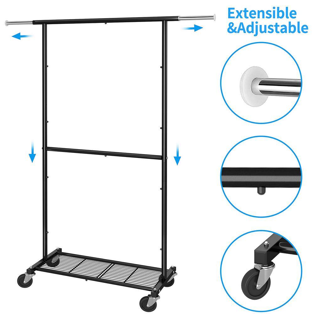 None Black Metal Extendable Garment Clothes Rack 30.5 in. W x 65 in. H