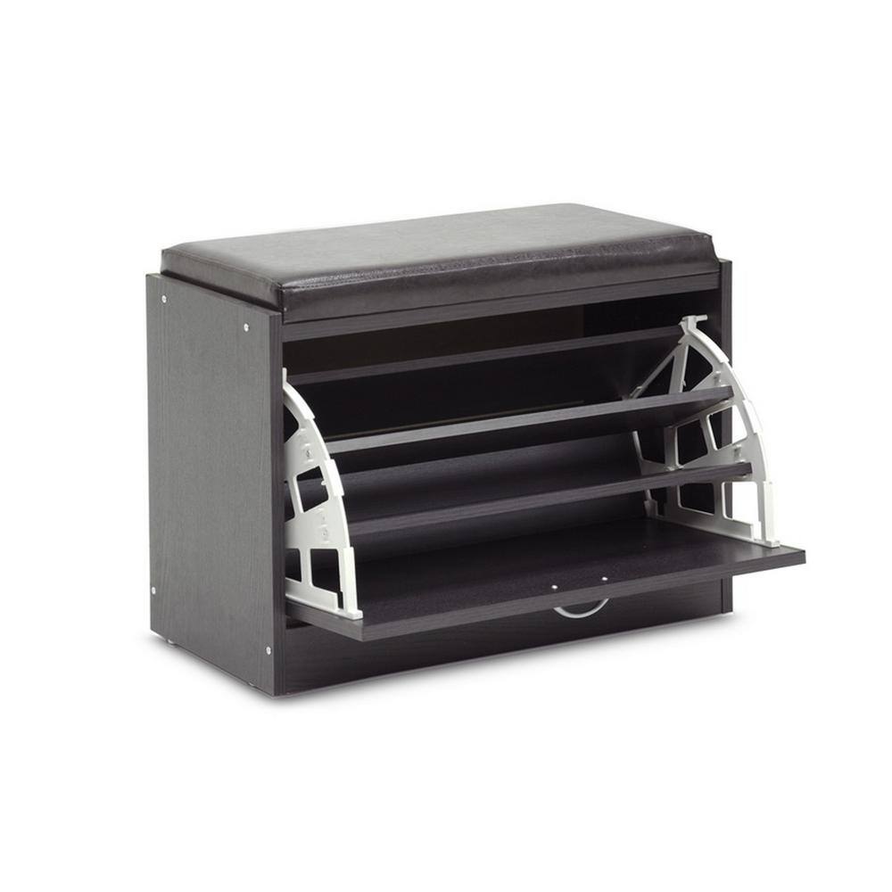 Baxton Studio 18 in. H 1-Pair 1-Tier Brown Wood Shoe Rack