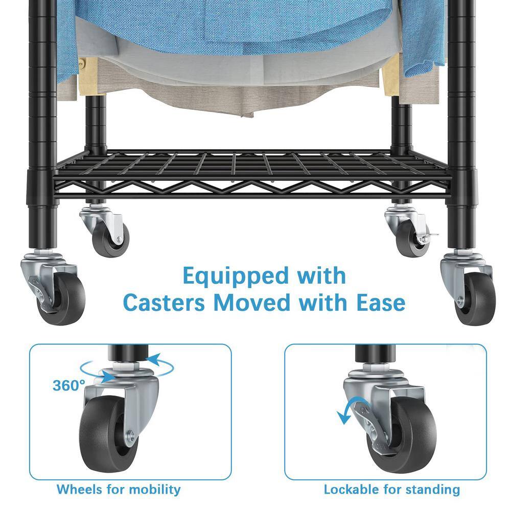 None Black Metal Garment Clothes Rack with Wheels 29.5 in. W x 76.8 in. H